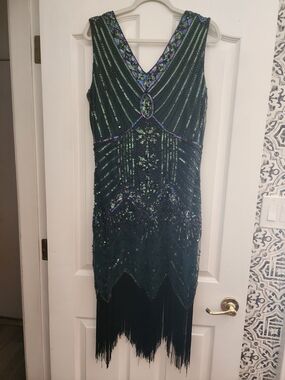Metme Vintage-Inspired Beaded Green Flapper Dress